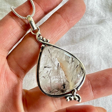 925 Yin Yang Tourmalated Quartz Pendant Necklace