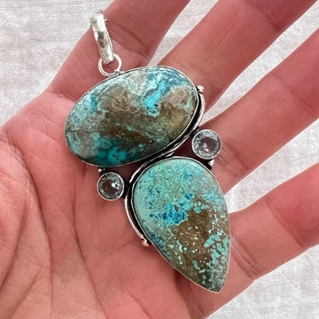 925 Truth Stone Chrysocolla + Topaz Pendant Necklace