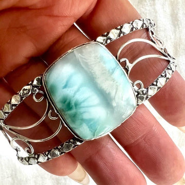 925 Ocean Blue Caribbean Larimar Cuff Bracelet
