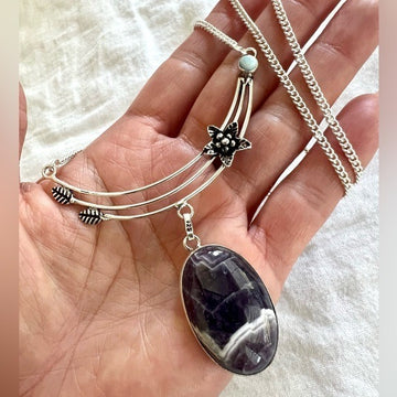 925 BEAUTIFUL! Amethyst + Larimar Fem Necklace