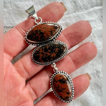 925 Creativity Triple Mahogany Obsidian Pendant Necklace