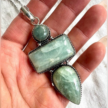 925 Reflection Triple Aquamarine Pendant Necklace