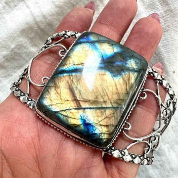 925 HUGE! Lightning Flash Labradorite Cuff Bracelet