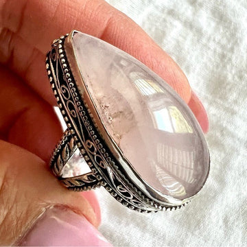 925 Detailed Ornate Rose Quartz Ring 8.75