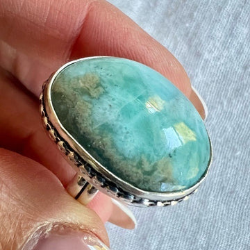 925 Calming Caribbean LARIMAR Earth Ring 6.5