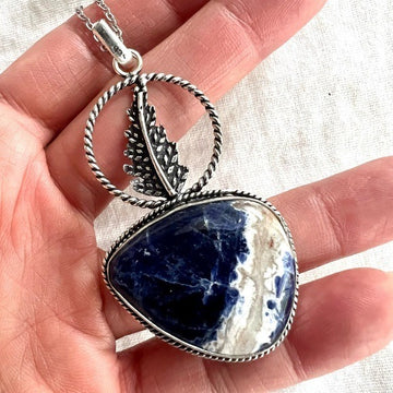 925 Spiritual Sodalite Boho Feather Necklace Pendant