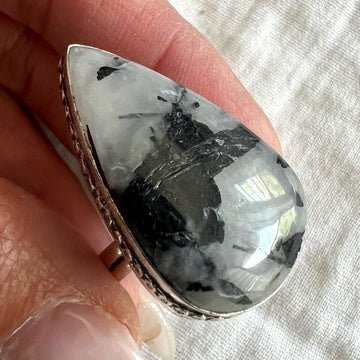 925 Yin Yang Heavily Tourmalated Quartz Ring 8