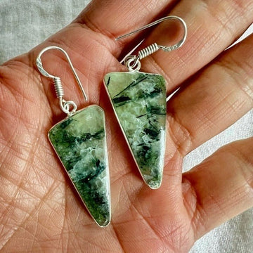 925 Heart Chakra Prehnite w/ Epidote Earrings