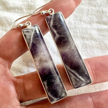 925 Long Geometric Mystical Amethyst Earrings
