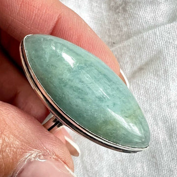 925 Huge Marquis Aquamarine Ring 6.5
