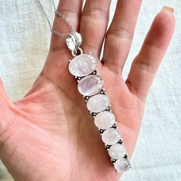 925 OMG! Massive! GORGEOUS 7 Rose Quartz Pendant Necklace