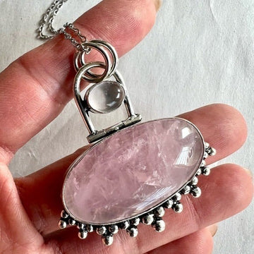 925 LOVE BOMB Rose Quartz Hinge Pendant Necklace