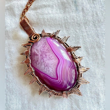 COPPER Wire Hand Wrapped PINK SOLAR QUARTZ Copper Pendant Necklace