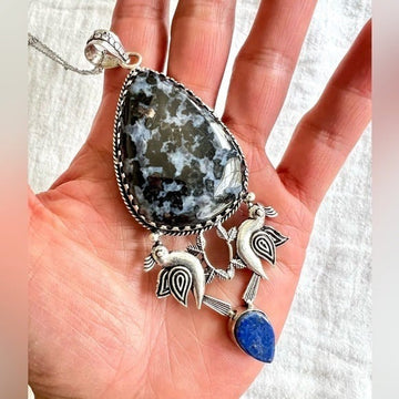 925 MASSIVE! Mystic Merlinite - Indigo Gabbro + LAPIS Lazuli Necklace Pendant