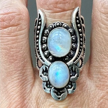 925 Angel Wing Rainbow FLASH Moonstone GODDESS Ring 6 7 8 9 10