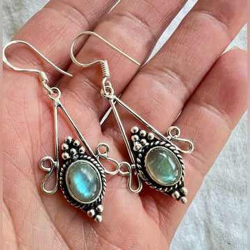 925 Dainty Bright Flash Labradorite Earrings