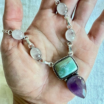 925 Royal Amethyst + Larimar + Rose Quartz Necklace! DIVINE!