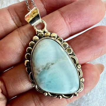 925 Pale Blue Caribbean Larimar Pendant Necklace