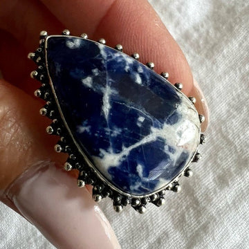 925 So Gorgeous! Deep Blue Spiritual Sodalite Ring 6.75