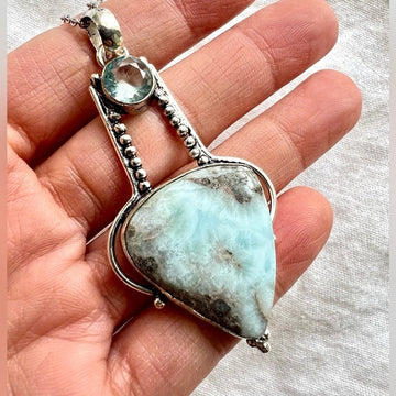 925 Royal Caribbean Larimar + Topaz Necklace Pendant