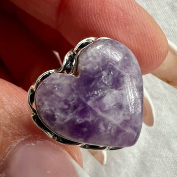 925 Third Eye Lepidolite Heart ❤️ Ring 5.5