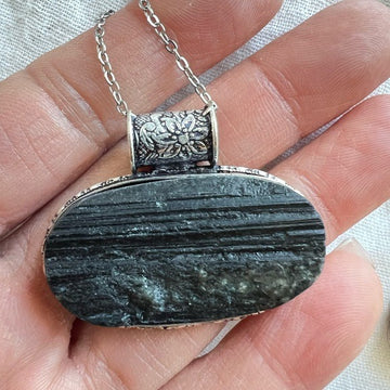 925 RAW Black Tourmaline Protection Necklace Pendant