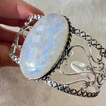 925 Rainbow Flash Moonstone Cuff Bracelet