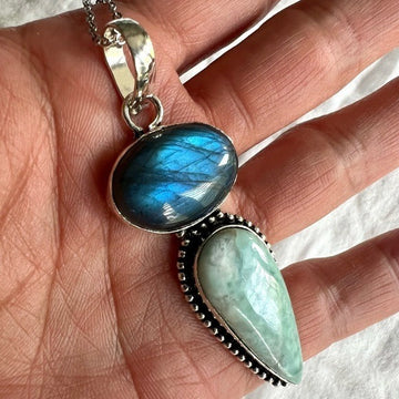 925 OH MY! LARIMAR + Blue FLASH Labradorite Pendant Necklace