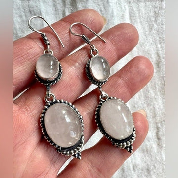 925 Self Love Rose Quartz Dangle Earrings