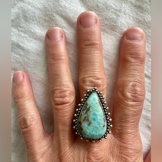 925 Calming Caribbean Larimar Ring 10.25