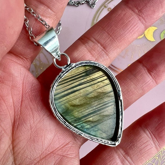 925 Flash Labradorite Teardrop Pendant Necklace