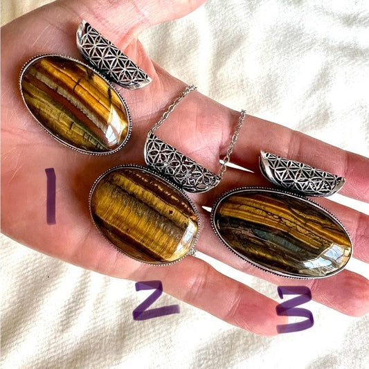 925 You Choose! Sacred Geometry TIGERS EYE Necklace Pendant