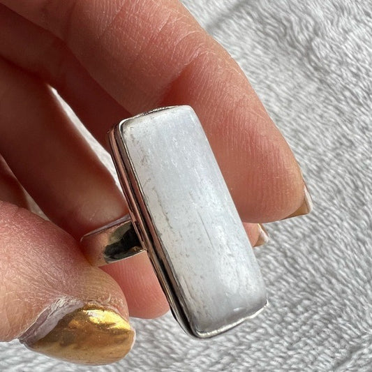 925 Raw Selenite Crystal Charge Ring 7