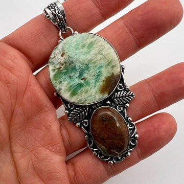 925 AMAZING Double Boulder Chrysoprase Necklace Pendant