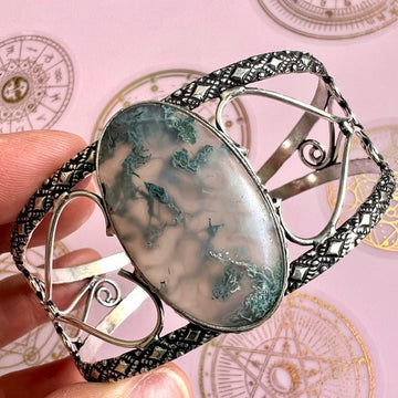 925 Earth Stone Moss Agate Cuff Bracelet