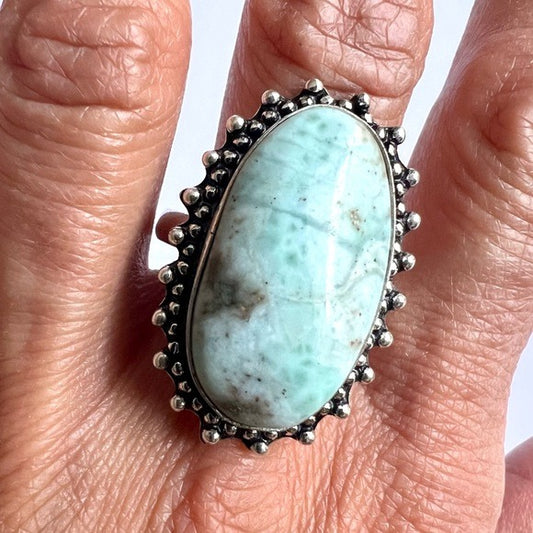 925 Gorgeous Calming Caribbean Larimar Ring 11