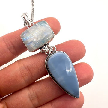 925 HIGH⚡️VIBE Owyhee Opal + Moonstone Pendant Necklace