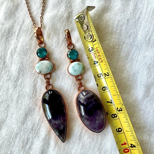 925 Copper Amethyst + Larimar + Tooaz Necklace Pendant