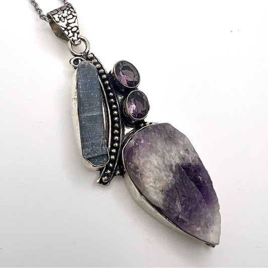 925 RAW Kyanite + RAW Amethyst! Pendant Necklace