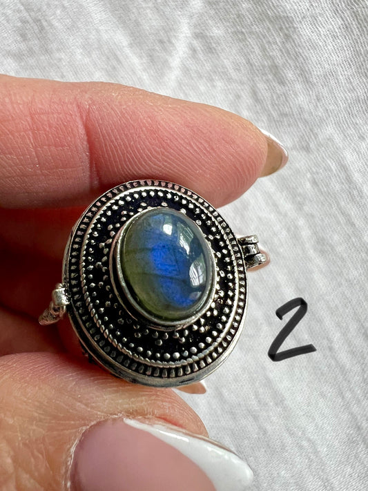 925 Rainbow Flash Moonstone Poison Locket Ring 8