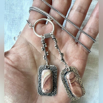 925 Spiritual Double Rhyolite Lariat Style Necklace