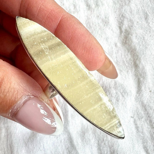 925 Stunning Banded Calcite Long Marquis Ring 8.