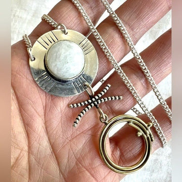 925 Rainbow Moonstone Reiki Necklace Pendant