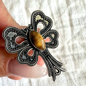 925 Beauty! Tiger’s Eye Butterfly BOW Ring! 7, 10