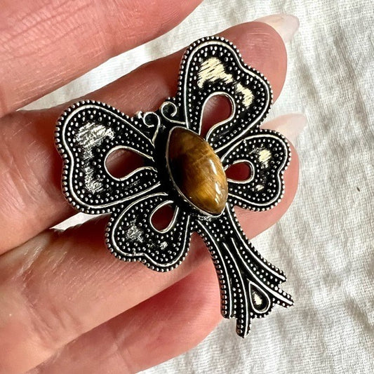 925 Beauty! Tiger’s Eye Butterfly BOW Ring! 7, 10