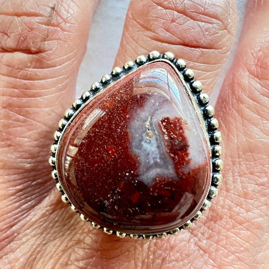 925 ROOT CHAKRA Red Jasper w/ Quartz Ring 10.25