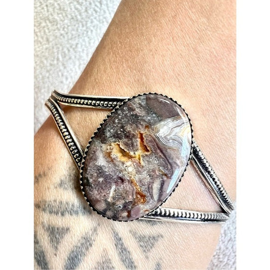 925 Joyful Crazy Lace Agate Cuff Bracelet