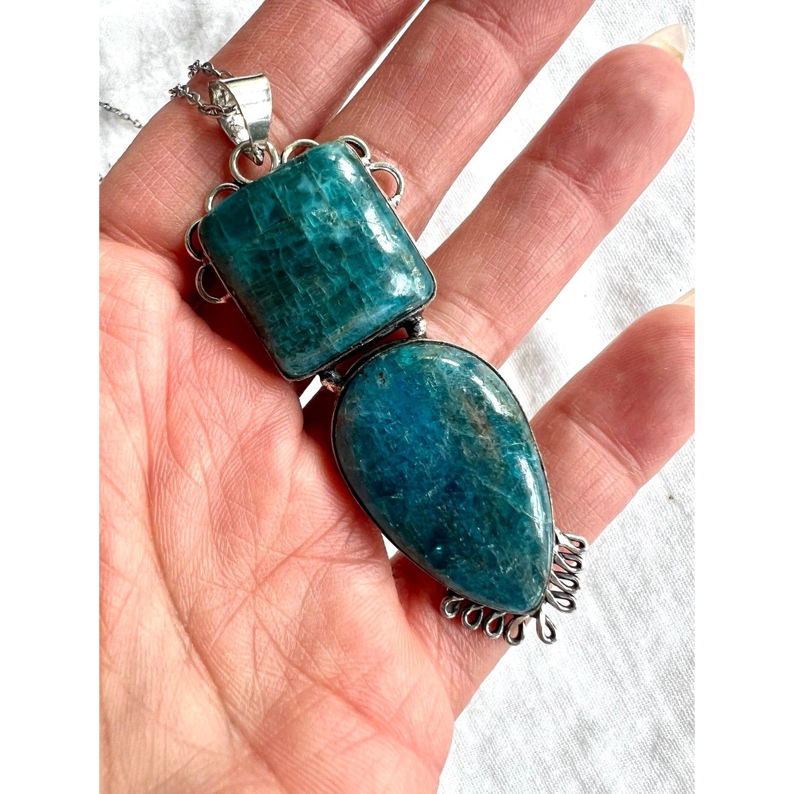 925 Spiritual Attunement Double Apatite Pendant Necklace