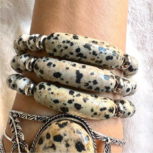 3 Bracelet Stack! Dalmatian Jasper Mala Style Set