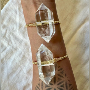 14k Plated Giant DT Quartz Power Crystal Cuff Bracelet